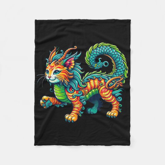 Cat Dragon Happy Chinese New Year 2024 Womens Mens Fleecedecke (Vorderseite)
