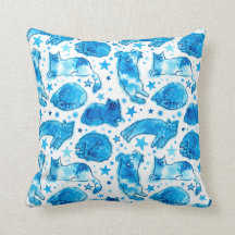 Cat Dream Stars Wasserfarben Katzen Muster Blau We