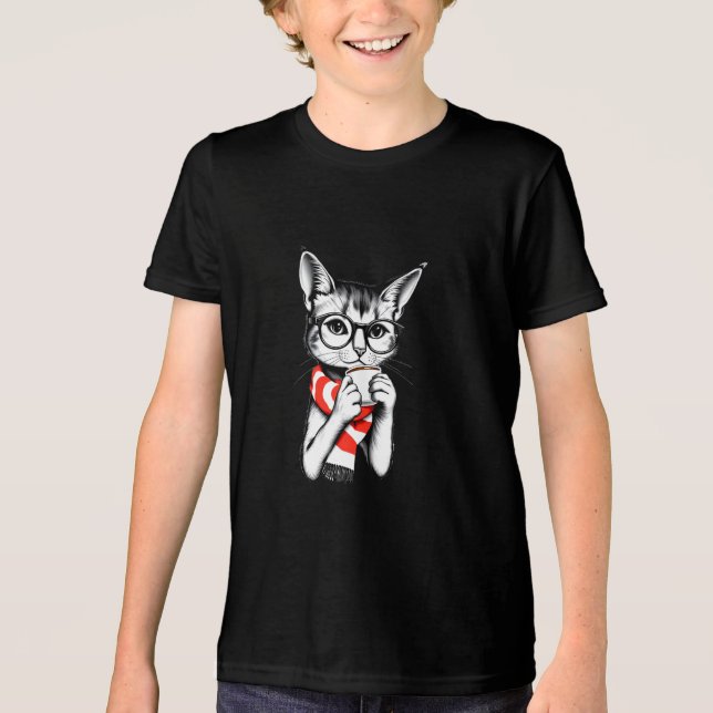 Cat Drink a Coffee Tri-Blend Shirt (Vorderseite)