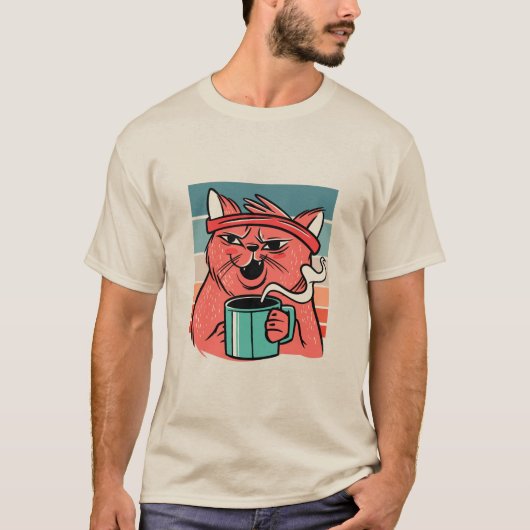 Cat Drink Coffee T-Shirt (Vorderseite)