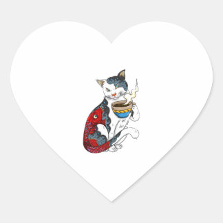Cat Drink Kaffee mit Fisch Tattoo Cat & Kaffee Herz-Aufkleber