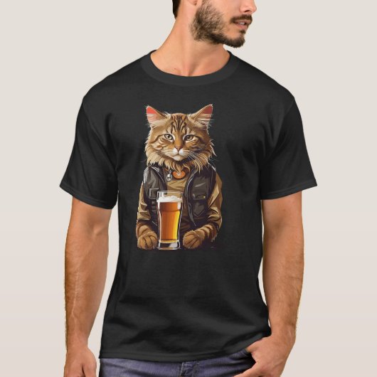 Cat Drinking Beer, Funny Beer Lover Cat, Cat Dad C T-Shirt (Vorderseite)