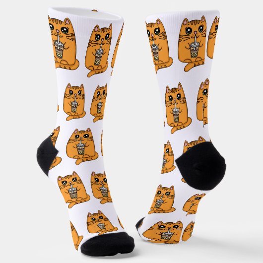 Cat Drinking Bubble Tee Socken (Gewinkelt)