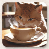 Cat drinking coffee from a cup getränkeuntersetzer (Vorderseite)