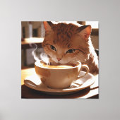 Cat drinking coffee from a cup leinwanddruck (Vorderseite)