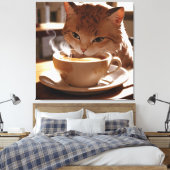 Cat drinking coffee from a cup leinwanddruck (Insitu (Schlafzimmer))