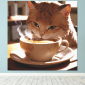 Cat drinking coffee from a cup leinwanddruck (Insitu (Holzboden))
