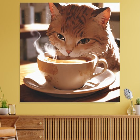 Cat drinking coffee from a cup leinwanddruck (Insitu (Wohnzimmer))