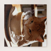 Cat drinking coffee from a cup puzzle (Horizontal)