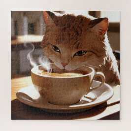 Cat drinking coffee from a cup puzzle