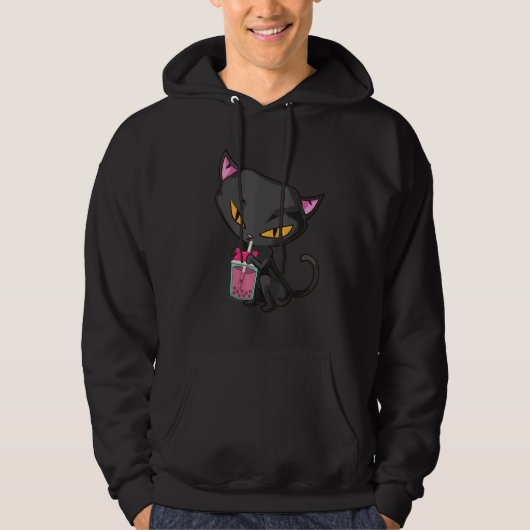 Cat drinking pink Boba Tea Hoodie (Vorderseite)