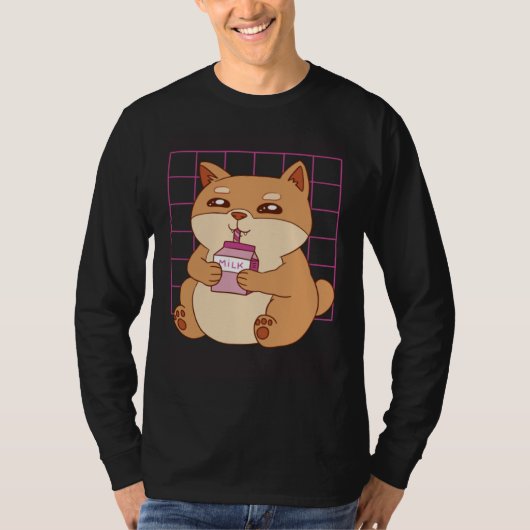 Cat drinking Strawberry Milk T-Shirt (Vorderseite)