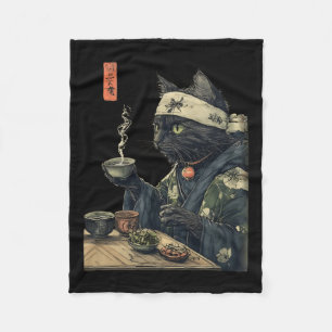 Cat Drinking Tee Japanisches Teezeremonie Kunst, D Fleecedecke