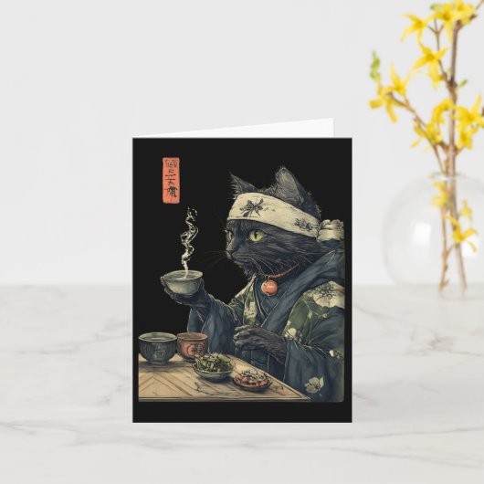 Cat Drinking Tee Japanisches Teezeremonie Kunst, D Karte (Gelbe Blume)