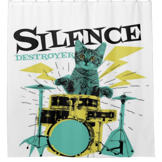 Cat Drummer Destroyer of Blanket Duschvorhang (Vorderseite)