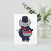 Cat Drummer Marching Band Navy Blue and Red Postkarte (Stehend Vorderseite)