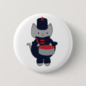 Cat Drummer Marching Band Navy Blue Red Button (Vorderseite)