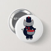 Cat Drummer Marching Band Navy Blue Red Button (Vorne & Hinten)