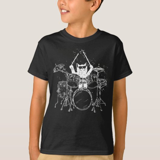 Cat Drummer Playing Drums Boy T-Shirt (Vorderseite)