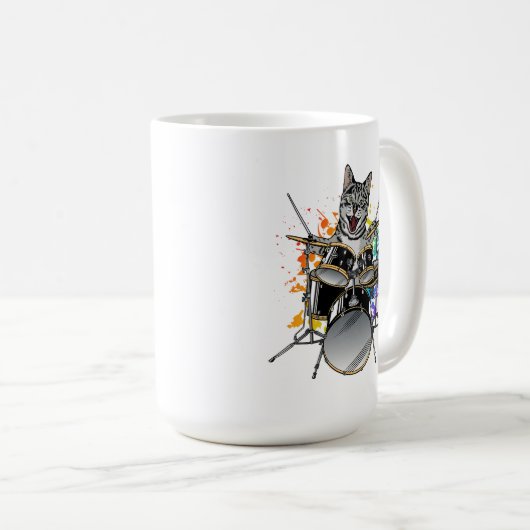 Cat Drummer Playing Drums Kaffeetasse (VorderseiteRechts)