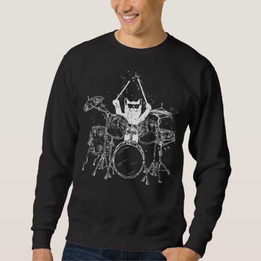 Cat Drummer Playing Drums Men Sweatshirt (Vorderseite)