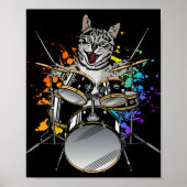 Cat Drummer Playing Drums Poster (Vorne)