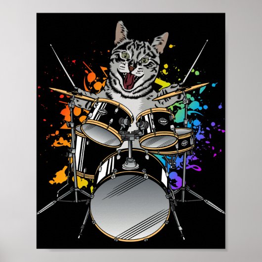 Cat Drummer Playing Drums Poster (Vorne)