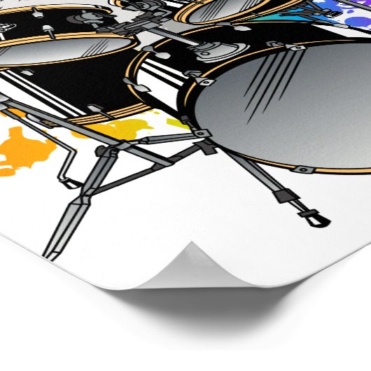 Cat Drummer Playing Drums Poster (Ecke)