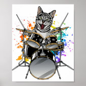 Cat Drummer Playing Drums Poster (Vorne)