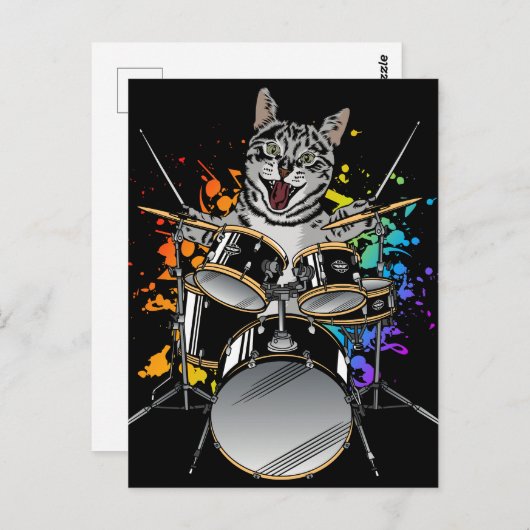 Cat Drummer Playing Drums Postkarte (Vorne/Hinten)