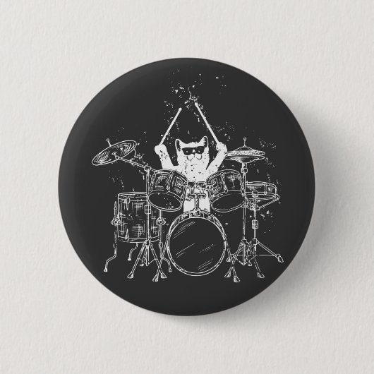 Cat Drummer Playing Drums Round Button (Vorderseite)