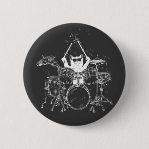 Cat Drummer Playing Drums Round Button