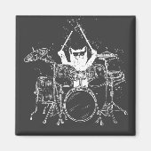Cat Drummer Playing Drums Square Magnet (Vorne)