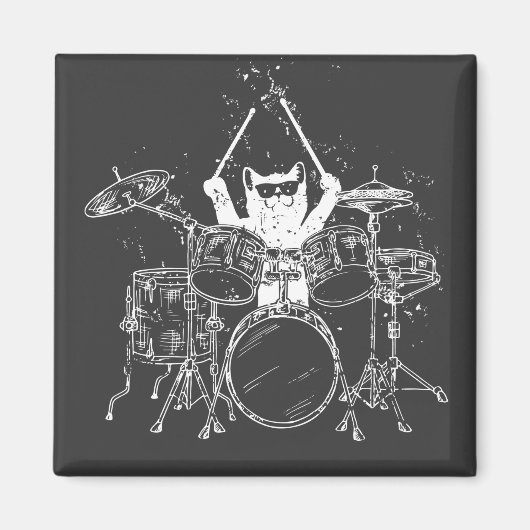 Cat Drummer Playing Drums Square Magnet (Vorne)