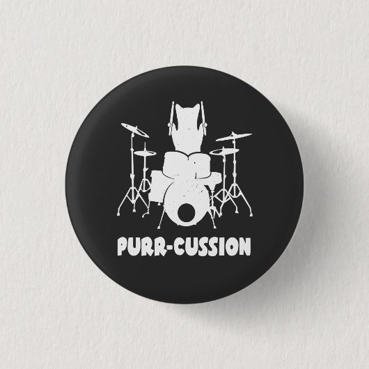Cat Drummer Purr Cussion Funny Button (Vorderseite)