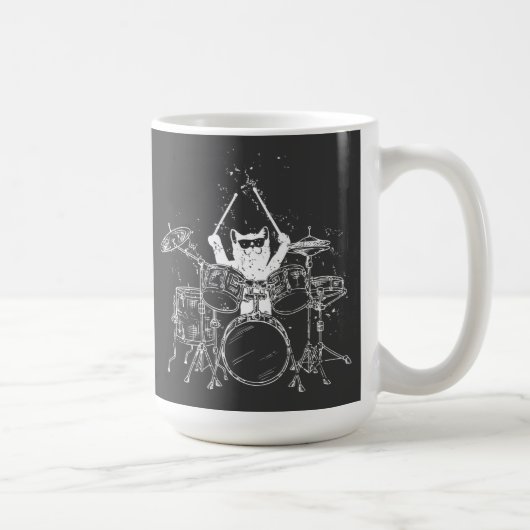 Cat Drummer Trommeln Tasse (Rechts)