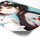 Cat-Eared Girl Holing a Niedlich Cat Whimsical Fotodruck (Ecke)