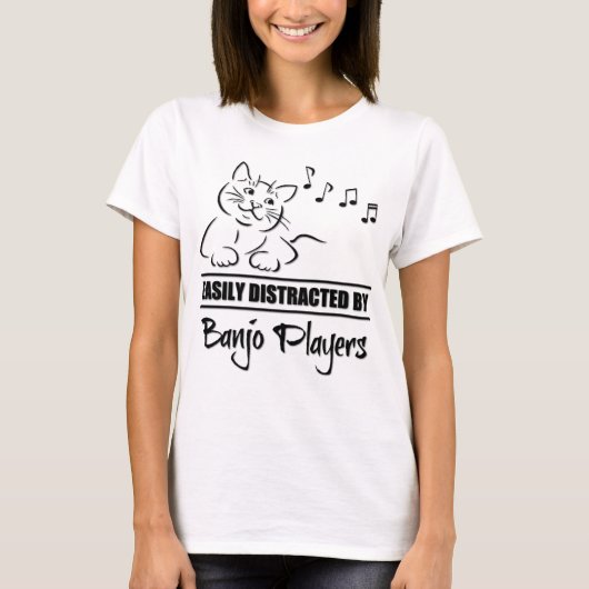 Cat Easily Distracted By Banjo Players Music Notes T-Shirt (Vorderseite)