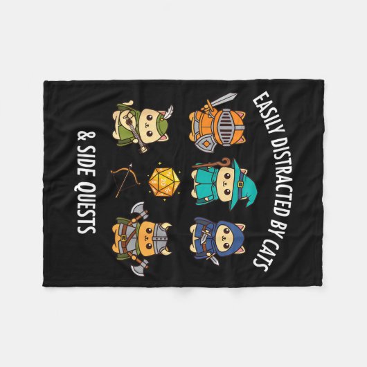 Cat Easily Distracted By Cat & Side Quests Rpg Fleecedecke (Vorderseite (Horizontal))