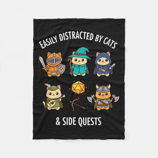 Cat Easily Distracted By Cat &amp; Side Quests Rpg Fleecedecke (Vorderseite)