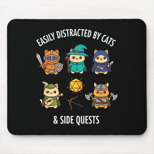 Cat Easily Distracted By Cat & Side Quests Rpg Mousepad (Vorne)