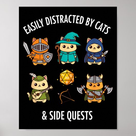 Cat Easily Distracted By Cat & Side Quests Rpg Poster (Vorne)