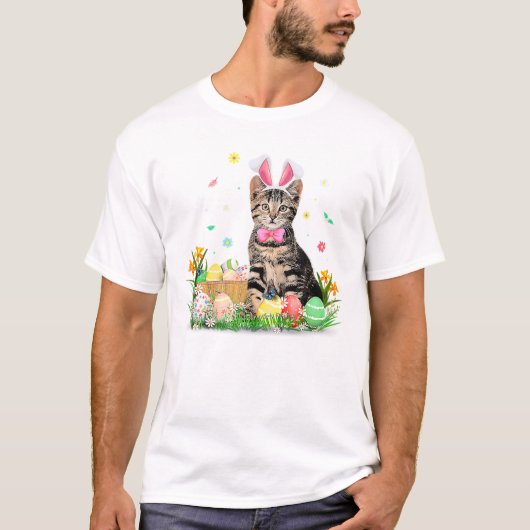 Cat Easter Day Bunny Eggs T-Shirt (Vorderseite)