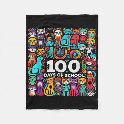 Cat Easy 100 Days of School T-Shirt Lehrer Fleecedecke (Vorderseite)