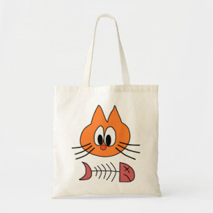 Cat Eat Fish Animal Orange Dead Skeleton Face Tragetasche