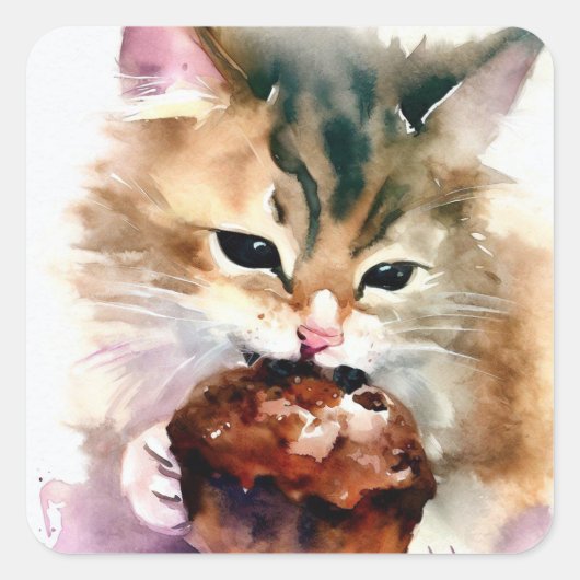 Cat Eating Cupcake Sticker (Vorderseite)