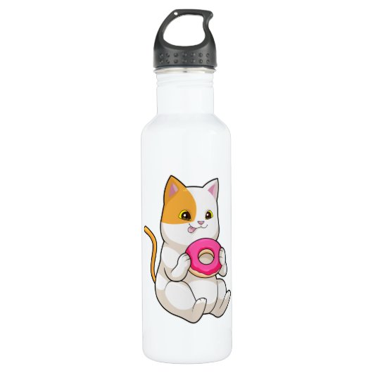 Cat Eating Donut Edelstahlflasche (Vorderseite)
