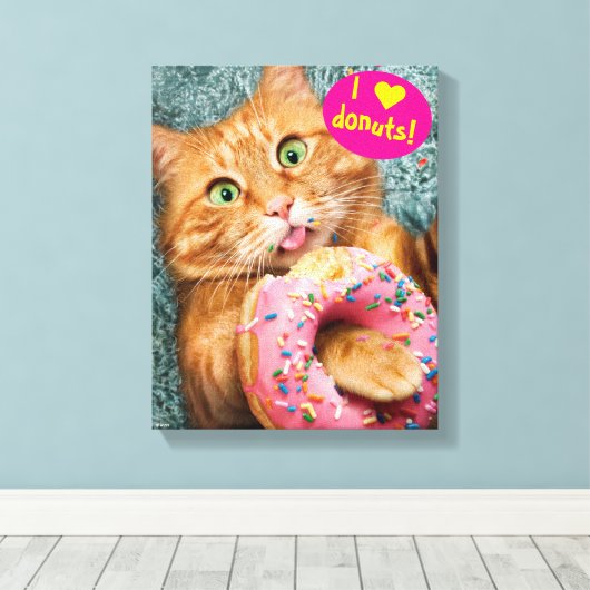 Cat Eating Donut Leinwanddruck (Insitu (Holzboden))
