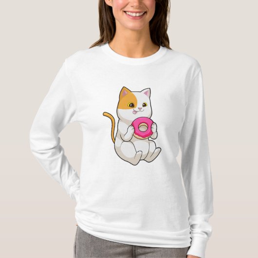 Cat Eating Donut T-Shirt (Vorderseite)