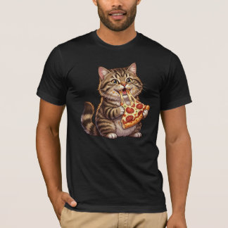 Cat Eating Giant Pizza Slice – Happy Expression T-Shirt